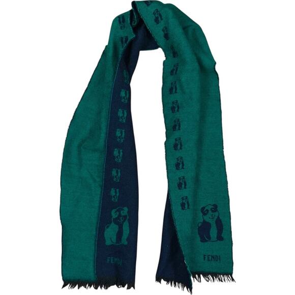 Fendi Panda Italian 90’s Wool Double Sided Shawl Scarf - Picture 2 of 7